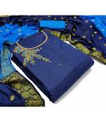 JHEENU Women's Navy Blue Slub Cotton Aabla Hand Work Unstitched Dress Material 