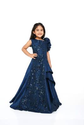 Turquoise - Heavy IMP Sequence Fabric Designer-Style Gown for Girl Kids 5