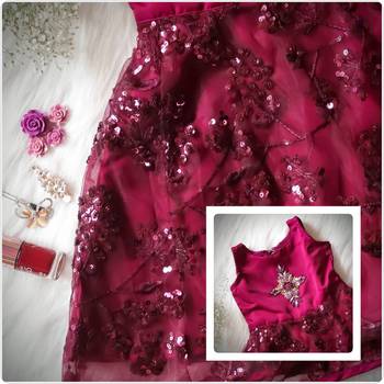 Wine - Heavy Imported Sequence Fabric All-over Kalli Patterned Gown for Girl Kids 3