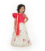 Cherry/Ice Blue-Designer Sleeve Cut Choli with Embroidered Organza Fabric Lehenga & Net Dupatta for Girl Kids