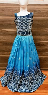 Turquoise/Sky Blue - Heavy Sequence Embroidery Choli with Plit-Pattern Lehenga & Inner/Dupatta Set for Girl Kids 2