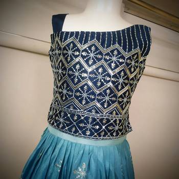 Turquoise/Sky Blue - Heavy Sequence Embroidery Choli with Plit-Pattern Lehenga & Inner/Dupatta Set for Girl Kids 3