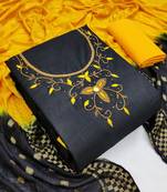 JHEENU Women's Black Slub Cotton Aabla Hand Work Unstitched Dress Material 