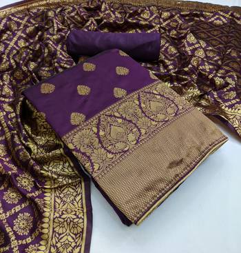 JHEENU Women's Purple Banarasi Jacquared Woven Design Jacquard Unstitched Dress Material  1