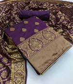JHEENU Women's Purple Banarasi Jacquared Woven Design Jacquard Unstitched Dress Material 