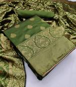 JHEENU Women's Mehandi Banarasi Jacquared Woven Design Jacquard Unstitched Dress Material 