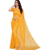 Yellow plain net saree with blouse