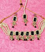 Black Kundan & Pearls Choker leave-design Jewellery Set for Bridal Women & Girls 