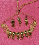Gold Kundan & Pearls Choker leave-design Jewellery Set for Bridal Women & Girls 