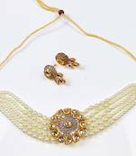 Adorable Gold-Plated Pearl Choker Stones Kundan Choker Necklace & Earring Set For Women