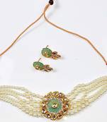 Adorable Gold Plated Pearl Choker Stones Kundan Choker Necklace & Earring Set For Women