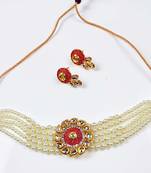 Adorable Gold Plated Pearl Choker Stones Kundan Choker Necklace & Earring Set For Women