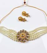 Adorable Gold Plated Pearl Choker Stones Kundan Choker Necklace & Earring Set For Women
