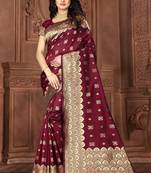   maroon woven jacquard saree with blouse
