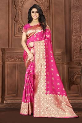   pink woven jacquard saree with blouse 5