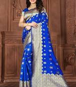   royal blue woven jacquard saree with blouse