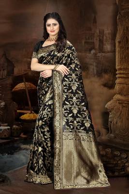 Black Woven Jacquard Saree With Blouse 5