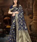 Navy Blue Woven Jacquard Saree With Blouse