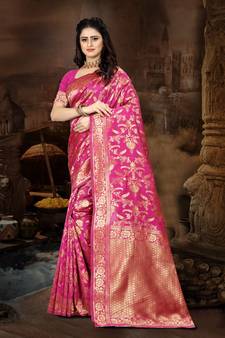 Pink Woven Jacquard Saree With Blouse