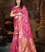 Pink Woven Jacquard Saree With Blouse
