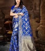 Royal Blue Woven Jacquard Saree With Blouse
