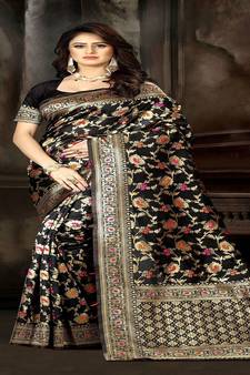 Black Woven Jacquard Saree With Blouse