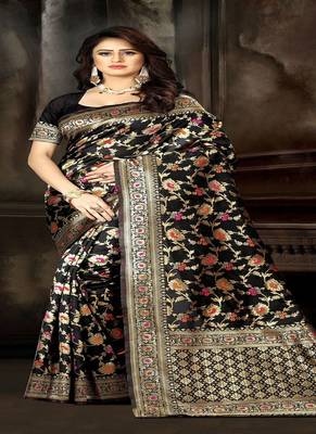 Black Woven Jacquard Saree With Blouse 5