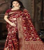 Maroon Woven Jacquard Saree With Blouse