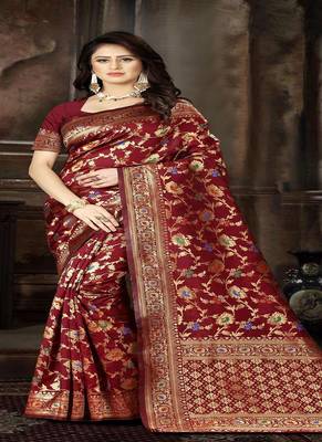 Maroon Woven Jacquard Saree With Blouse 2