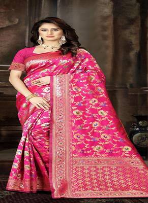 Pink Woven Jacquard Saree With Blouse 1