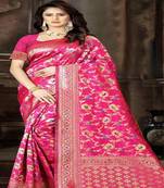 Pink Woven Jacquard Saree With Blouse