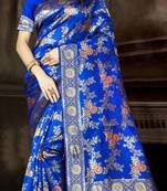 Royal Blue Woven Jacquard Saree With Blouse