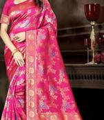 Pink Woven Jacquard Saree With Blouse