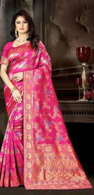 Pink Woven Jacquard Saree With Blouse 3