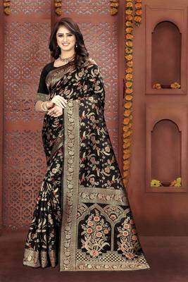   Black Woven Jacquard Saree With Blouse 5