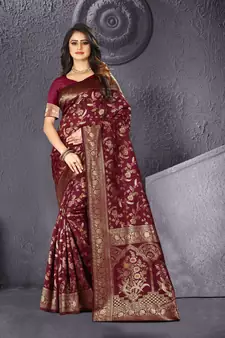   maroon woven jacquard saree with blouse