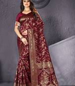   maroon woven jacquard saree with blouse