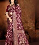   maroon woven jacquard saree with blouse
