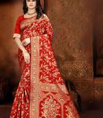   Red Woven Jacquard Saree With Blouse