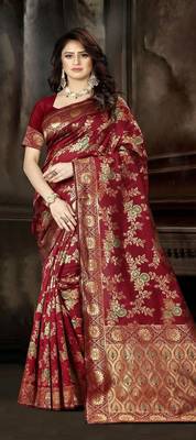 Maroon Woven Jacquard Saree With Blouse 1