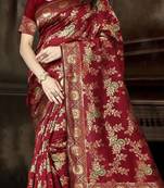 Maroon Woven Jacquard Saree With Blouse