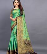 Sea green woven jacquard saree with blouse