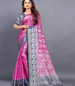 Pink woven jacquard saree with blouse