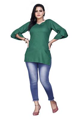 Women rayon redemand green top  1