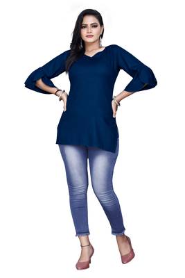 Women rayon redemand Blue top  1