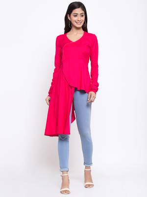 Pink plain cotton ethnic-kurtis 1