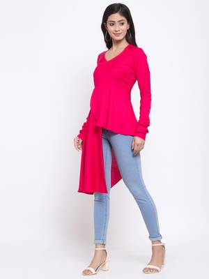 Pink plain cotton ethnic-kurtis 2