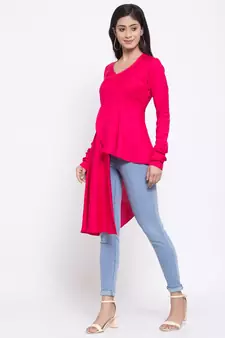 Pink plain cotton ethnic-kurtis