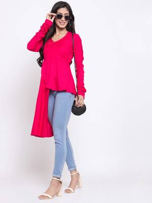 Pink plain cotton ethnic-kurtis 3