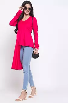 Pink plain cotton ethnic-kurtis